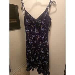 Express Vintage 1990's Navy Blue Floral Print Ruffle Dress 5/6 y2k 2000s whimsy